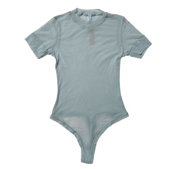 NWT SKIMS Summer Sheer Mesh Bodysuit Sky Blue Bodysuit T-shirt Shortsleeved Top - Picture 4 of 5